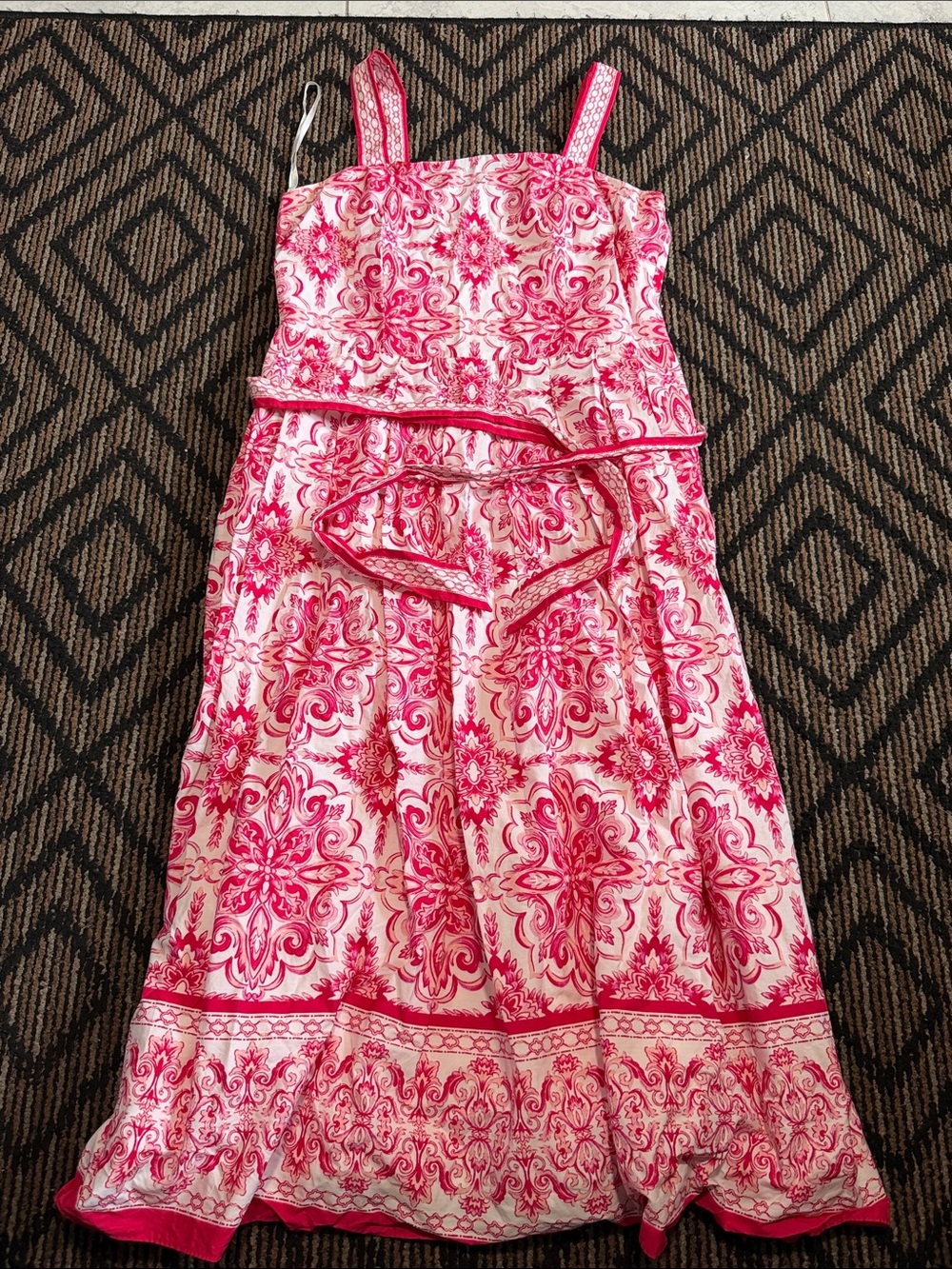 Talbots Pink Paisley-Style Sundress with Fabric Belt